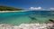 Panorama view of Beach of Foki Fiskardo, Kefalonia, Ionian islands, Greece