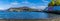 A panorama view from the beach in the town of Portree on the Isle of Skye, Scotland