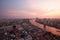 Panorama view beautiful curve of chao phraya river and high buil