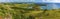 A panorama view from the Blockhouse viewpoint towards Indian Creek on the coast of Antigua