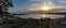 Panorama view of the boat ramps and small fishing boats in Athopol harbor on the Black Sea at sunrise