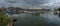 A panorama view of boats moored on the River Test at Eling near Southampton, UK