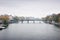 Panorama view of the bridge Pont des Arts and river Seine in Paris, France in the winter.