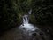Panorama view of Cascada Madre waterfall in tropical rain cloud forest Mindo valley jungle Nambillo Ecuador andes
