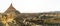 Panorama view of the Castildetierra cliff and desert grasslands in the Bardenas Reales desert in northern Spain