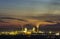 Panorama view of cement plant and power sation at night in Ivano-Frankivsk, Ukraine