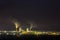 Panorama view of cement plant and power sation at night in Ivano-Frankivsk, Ukraine