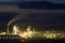 Panorama view of cement plant and power sation at night in Ivano-Frankivsk, Ukraine