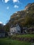 Panorama view of charming hamlet Ritorto rustico stone rock houses in nature Bavona Valley Ticino Switzerland alps