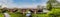 A panorama view of the Chesterfield canal and the Manton railway viaduct on the outskirts of Worksop, Nottinghamshire, UK