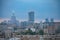 Panorama view of city on the blue sky with a light haze or smog. Moscow. Russia