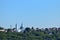 Panorama view of the city with towering church with blue domes