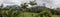 A panorama view of the cloud covered Arenal volcano on the outskirts of La Fortuna, Costa Rica