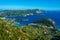 Panorama view of coastline of Paleokastritsa on Greek island Cor