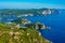 Panorama view of coastline of Paleokastritsa on Greek island Cor