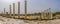 Panorama view of the colonnaded Palaestra of the gymnasium at the ancient Roman city of Salamis near Famagusta, Northern Cyprus