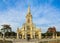 Panorama view of a commune church in Kim Son district, Ninh Binh province, Vietnam. The building is a travel destination for touri