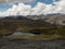 Panorama view of Cordillera Huayhuash Circuit andes alpine mountain lake Laguna Alcaycocha Ancash Peru South America