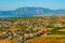 Panorama view of Corinth town and Gulf of Corinth in Greece