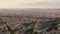 Panorama view of the dense historic center of Paris, France, with cathedral of Les Invalides and monument Arc de Triomphe.