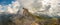 Panorama view Dolomites mountains from Seceda over Odle Puez