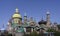 Panorama with a view of the domes of the Temple of All Religions in Kazan, Russia