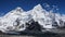 Panorama view of the Everest range in the Himalayas in Nepal