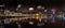 Panorama view of festive lighting. fireworks and new Year romantic atmosphere in the Flensburg at night. Nighttime view of Flensbu