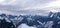 Panorama view of the French Alps near Chamonix with the Midi Plan Ridge in the foreground