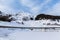 Panorama view of the frozen Davos Lake in Davos dorf