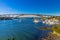 Panorama view of Gladesville Bridge Parramatta river on Sydney harbour foreshore NSW Australia.