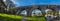 A panorama view from the Green towards the railway viaduct in the seaside town of Tenby, Pembrokeshire