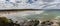 Panorama view of Gwithian Beach and St. Ives Bay in northern Cornwall