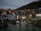 Panorama view of harbour port ship boat dock of Mundaka Mundaca town village in Biscay Basque Country Spain Europe