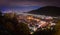 Panorama View from the Heidelberg Castle to the old town of Heidelberg at night, Baden-Wuerttemberg, Germany