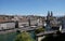 Panorama view of historic city center of Zurich with famous Grossmunster Church