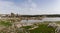 Panorama view of the historic Ponte de Ajuda bridge over the Guadiana River