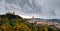 Panorama view of historic Spoleto with the Rocca Albornoziana fortress and cathedral