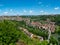 Panorama view of the historic Swiss city of Fribourg with its old town and many bridges and cathedral