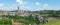 Panorama view of the historic Swiss city of Fribourg with its old town and many bridges and cathedral