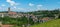 Panorama view of the historic Swiss city of Fribourg with its old town and many bridges and cathedral