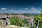 Panorama view of the historic Swiss city of Fribourg with its old town and many bridges and cathedral