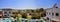 Panorama view from the hotel balcony to the olive tree garden in Rhodes, Greece