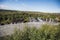 Panorama view of Hraunfossar waterfall in western central iceland