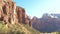 Panorama A View Of Huge Red Rocks Of The Zion Park In Sunshine And In Shade