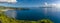 A panorama view of Kingstown bay and the island of Bequia from Fort Charlotte, Kingstown. Saint Vincent