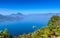 Panorama view of the lake Atitlan and volcanos  in the highlands of Guatemala