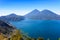 Panorama view of the lake Atitlan and volcanos  in the highlands of Guatemala