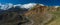 Panorama of the view on Lenin Peak and mountain landscape and moraine