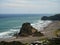 Panorama view of Lion Rock on Piha Beach Tasman Sea coast West Auckland Waitakere Ranges North Island New Zealand